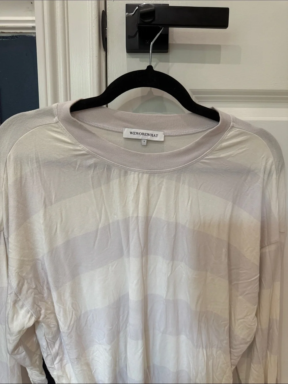 WeWoreWhat Grey & Cream Striped Long-Sleeve Tee